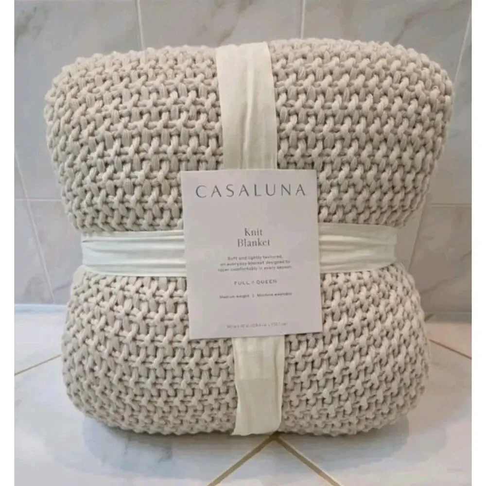 Full/Queen Chunky Knit Blanket Natural-Casaluna